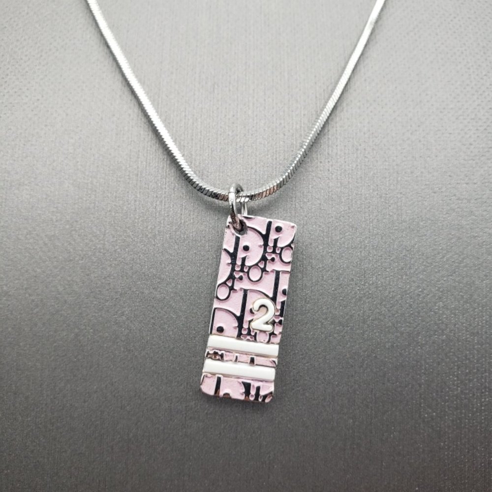 Christian Dior Trotter #2 Pink Silver Enamel Necklace